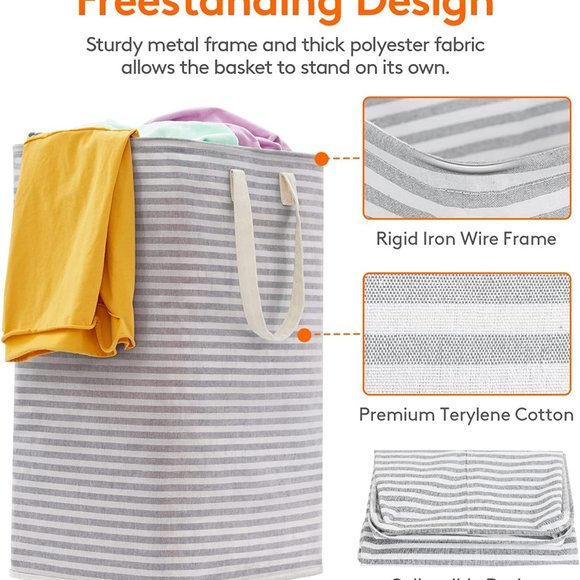 Brand New Laundry Hamper, Large Storage Bin & Waterproof Basket White Canvas 72L - Picture 3 of 8